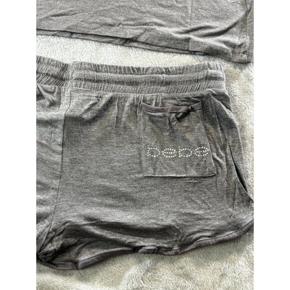 Bebe Sleepwear Women's XL Gray Shirt and Shorts Lounge Set W/ Bling and Lace NWT - Picture 8 of 10